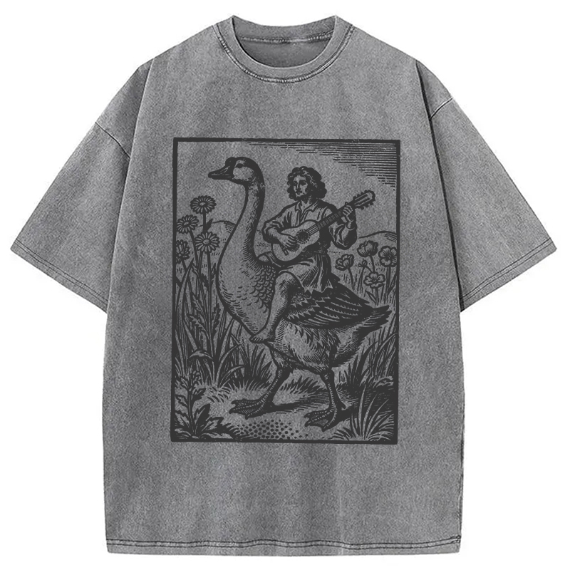 Modecanvas Medieval Bard Goose DTG Printing Washed T-Shirt