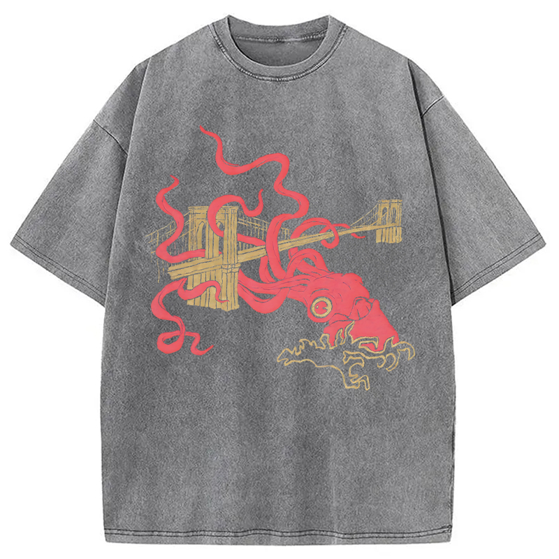 Modecanvas Squid Attack DTG Printing Washed T-Shirt