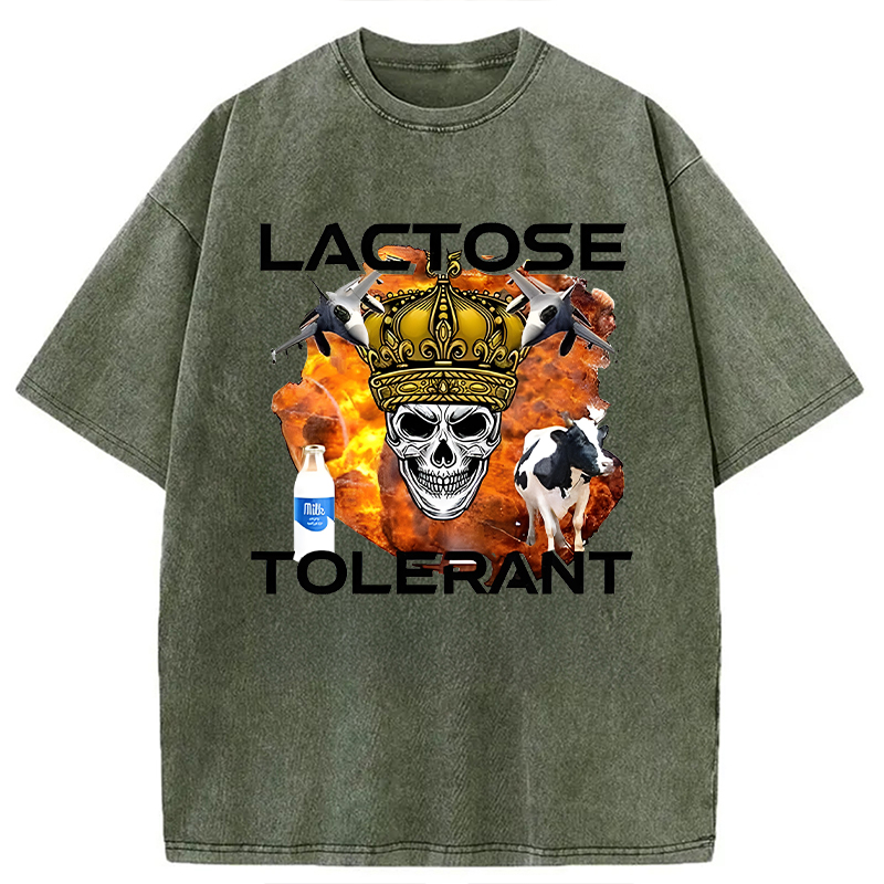 Modecanvas Lactose Tolerant Milk Funny Meme DTG Printing Washed T-Shirt