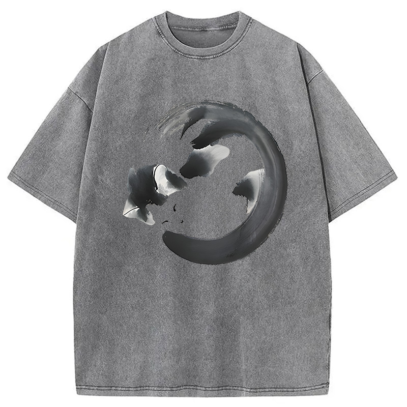 Modecanvas Inkpainting Cat Zen Enso DTG Printing Washed T-Shirt