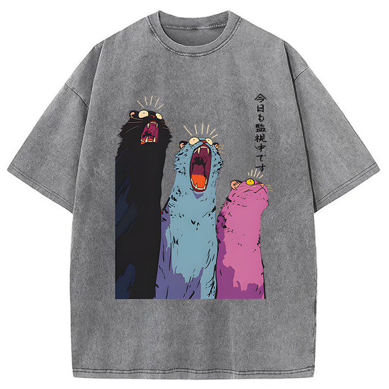 Modecanvas Howling Cat DTG Printing Washed T-Shirt
