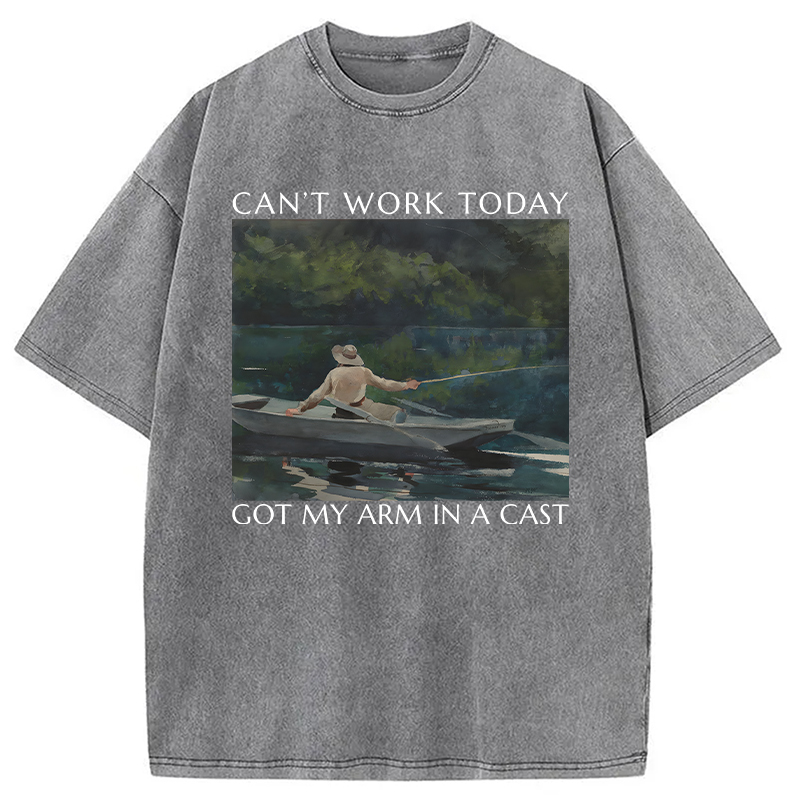 Modecanvas Funny Fishing Painting DTG Printing Washed T-Shirt