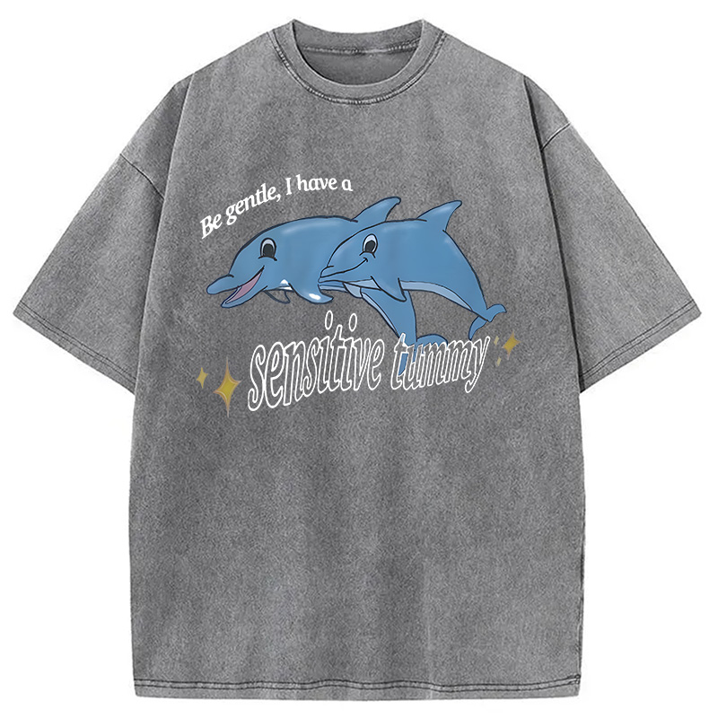 Modecanvas Be Gentle I Have A Sensitive Tummy DTG Printing Washed T-Shirt