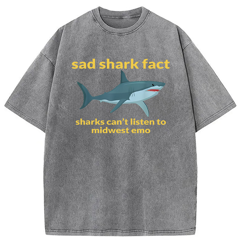Modecanvas Sad Shark Fact DTG Printing Washed T-Shirt