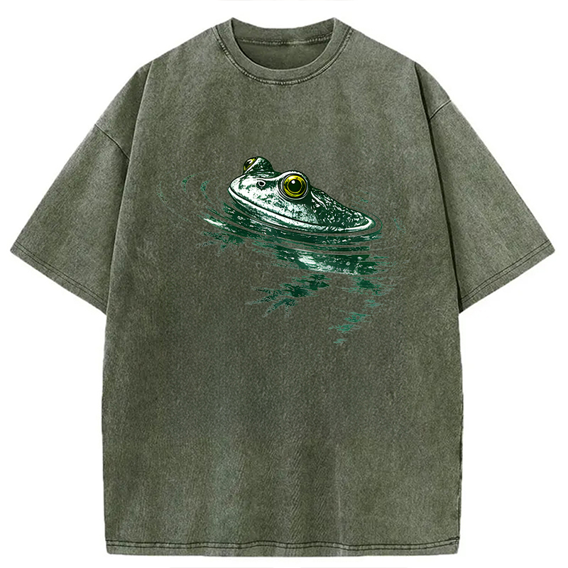 Modecanvas Frog Swimming DTG Printing Washed T-Shirt
