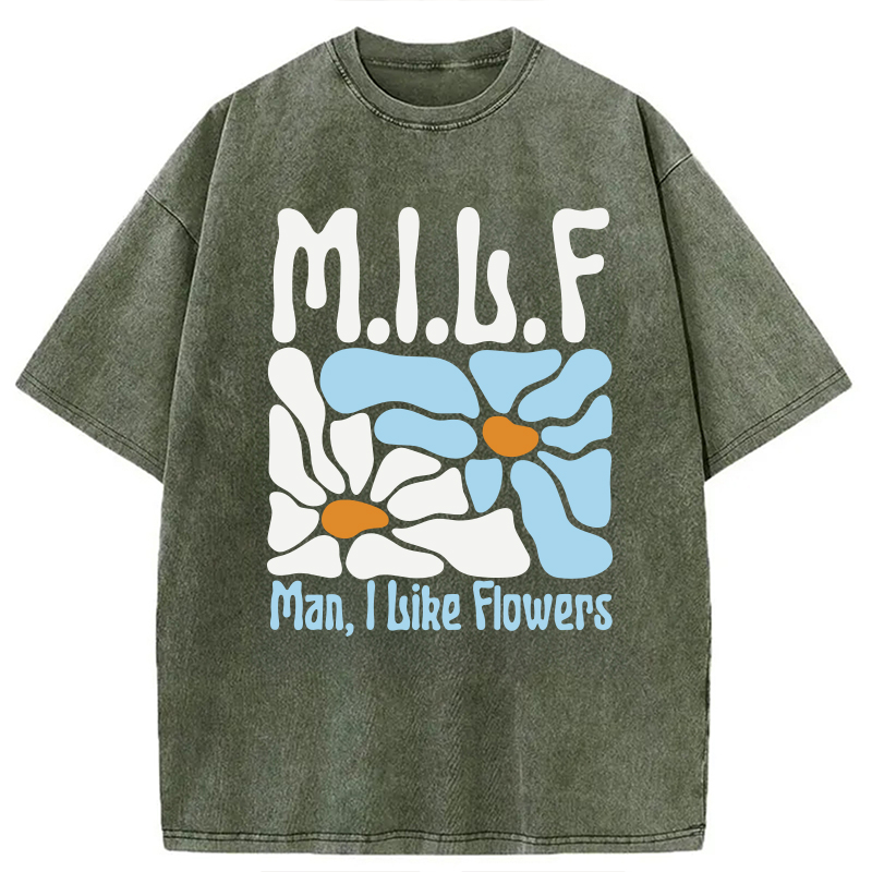 Modecanvas Man I Like Flowers DTG Printing Washed T-Shirt