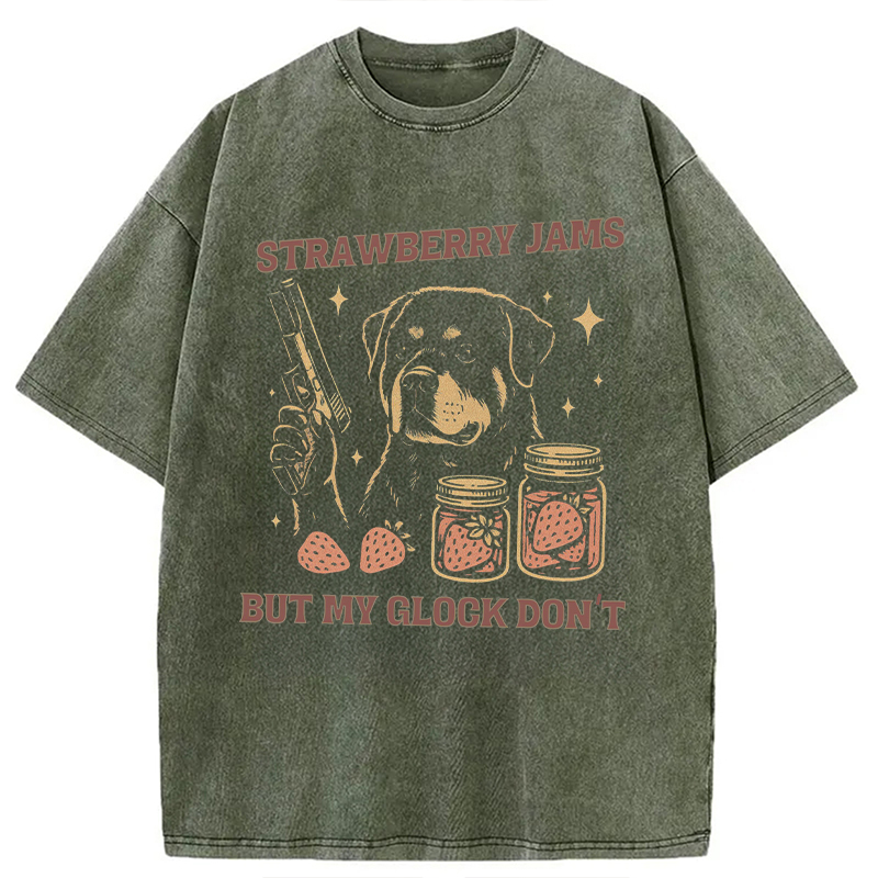 Modecanvas Strawberry Jams Dog Washed T-Shirt-modecanvas