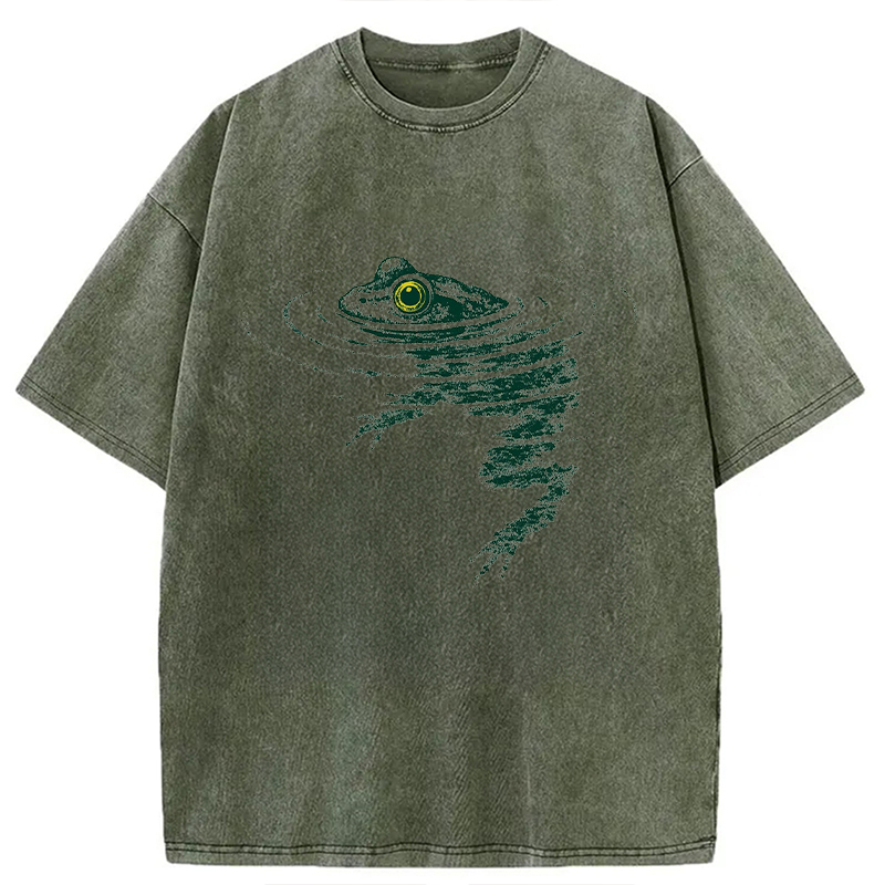 Modecanvas Frog Swimming Under Water DTG Printing Washed T-Shirt