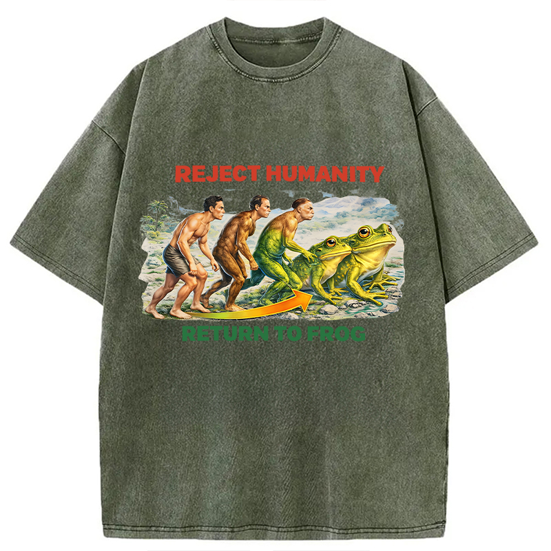 Modecanvas Reject Humanity Return To Frog Funny Meme DTG Printing Washed T-Shirt