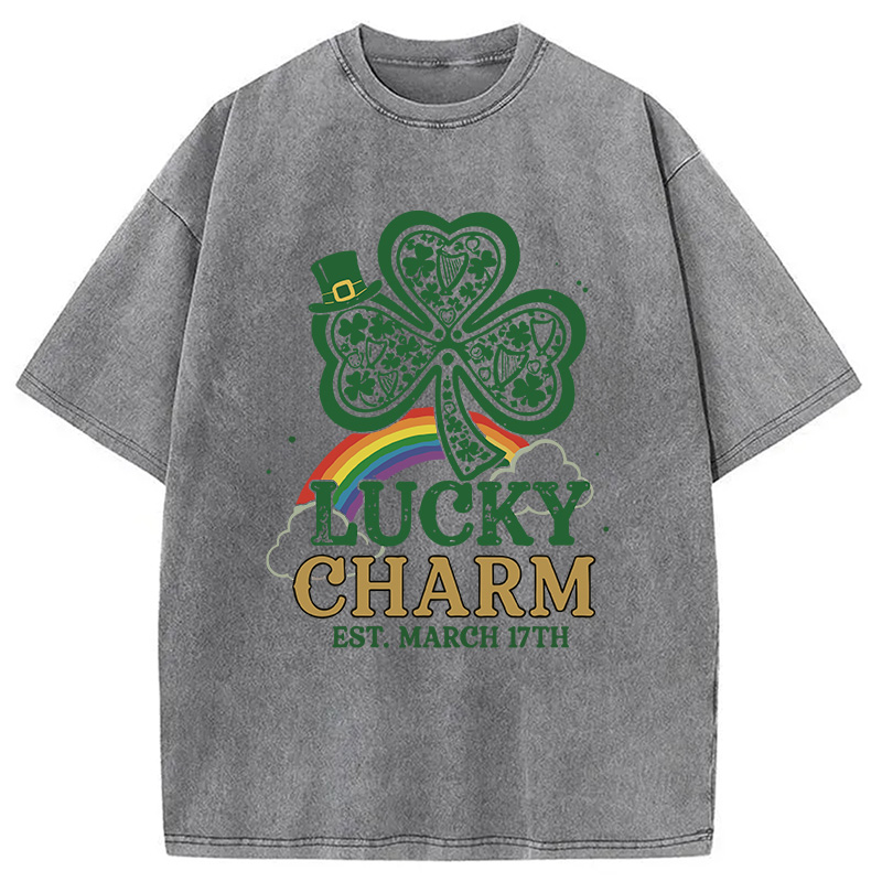 Modecanvas Lucky Charm Clover Rainbow DTG Printing Washed T-Shirt