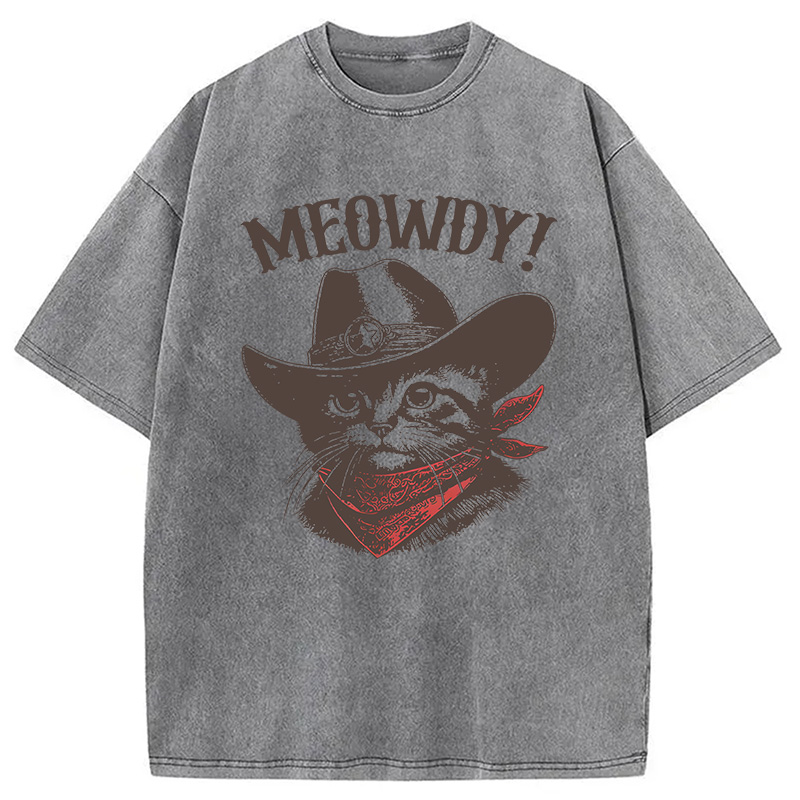 Modecanvas Meowdy Cowboy Cat DTG Printing Washed T-Shirt