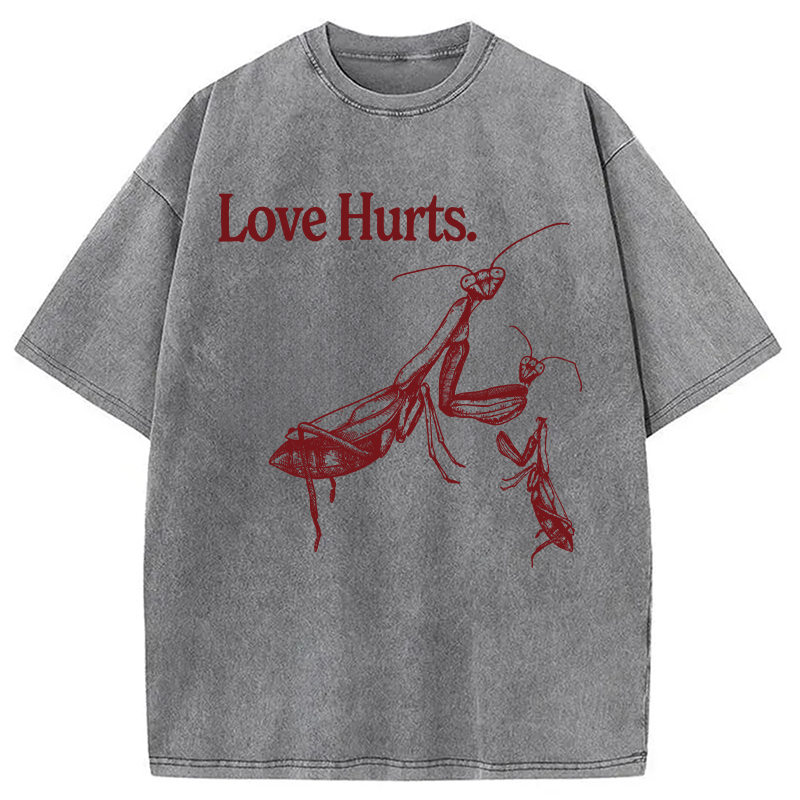 Modecanvas Love Hurts Funny Praying Mantis DTG Printing Washed T-Shirt