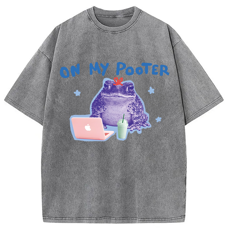 Modecanvas On My Pooter Funny Frog DTG Printing Washed T-Shirt