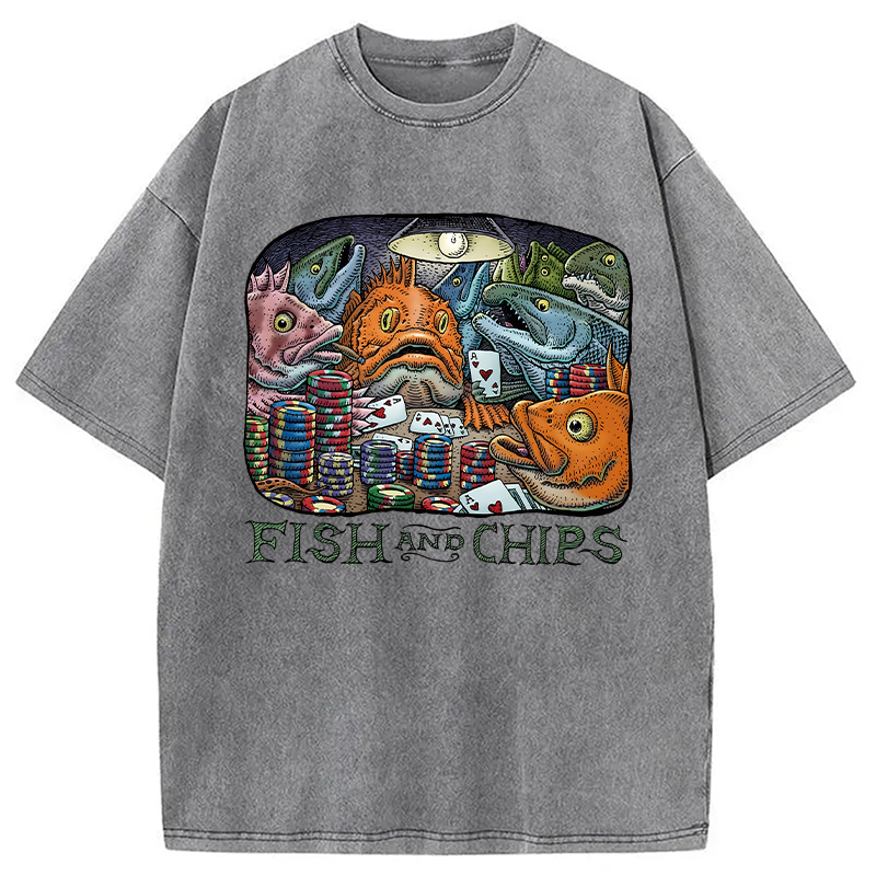 Modecanvas Fish And Chips Washed T-Shirt-modecanvas