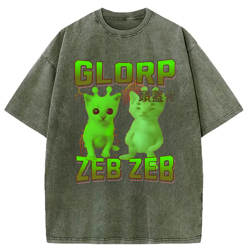 Modecanvas Glorp Gnarp Cat Meme DTG Printing Washed T-Shirt