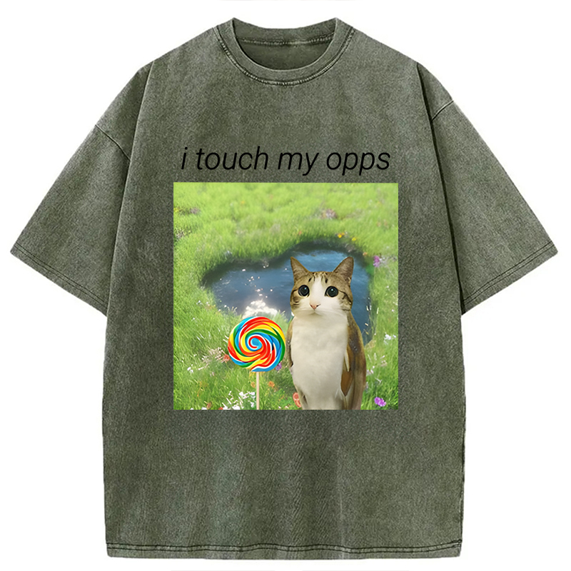 Modecanvas Funny Meowl Meme DTG Printing Washed T-Shirt