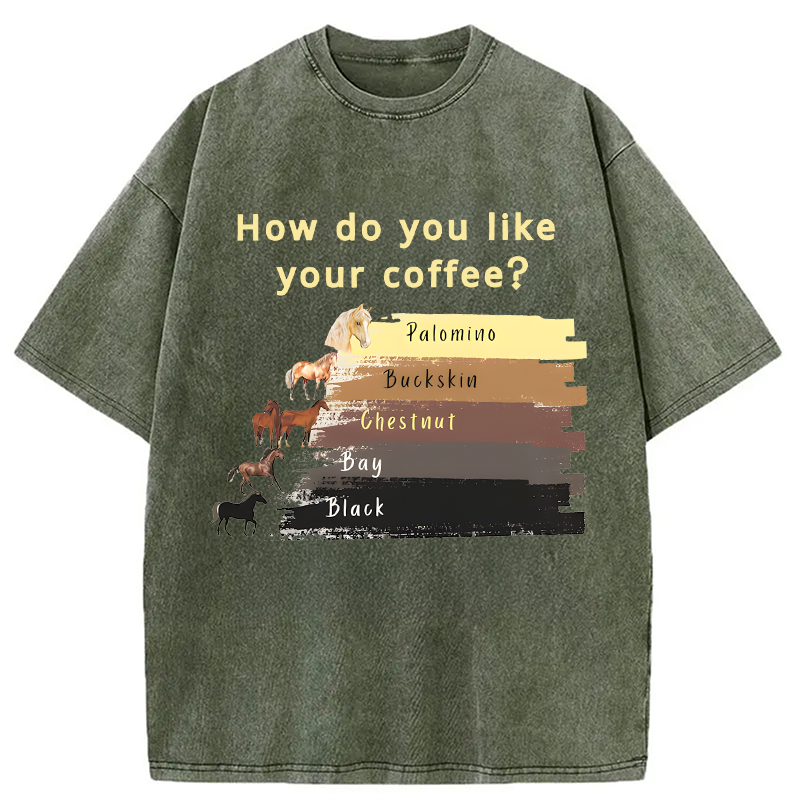 Modecanvas Funny Horse and Coffee DTG Printing Washed T-Shirt