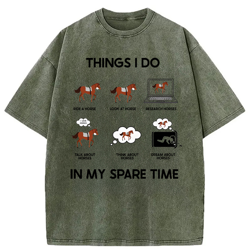 Modecanvas Funny Horse Meme DTG Printing Washed T-Shirt