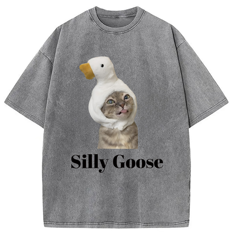 Modecanvas Goose Cat DTG Printing Washed T-Shirt