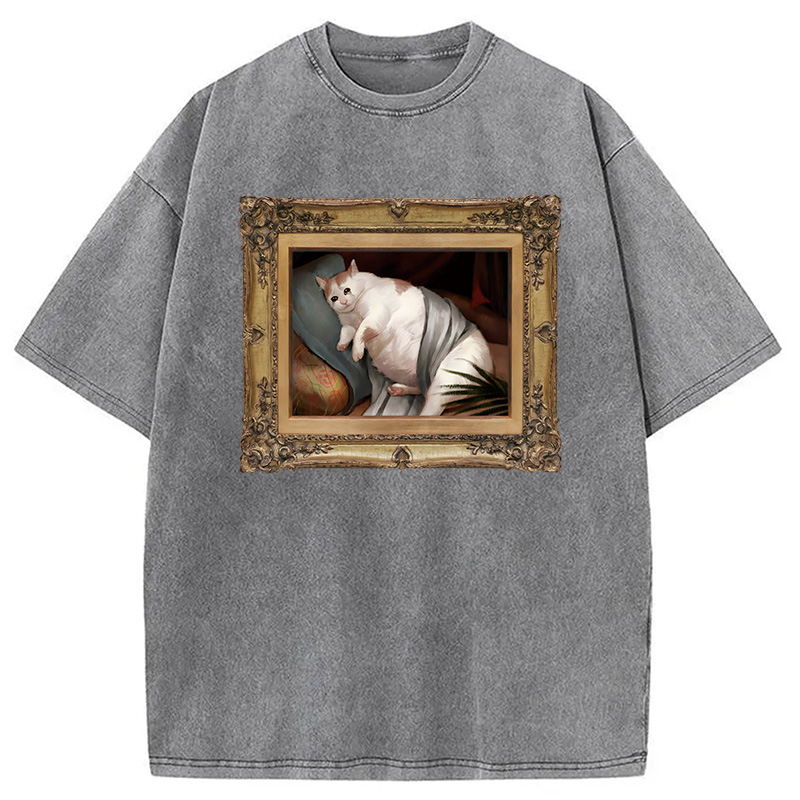 Modecanvas Fat Cat Crying In The Mansion DTG Printing Washed T-Shirt