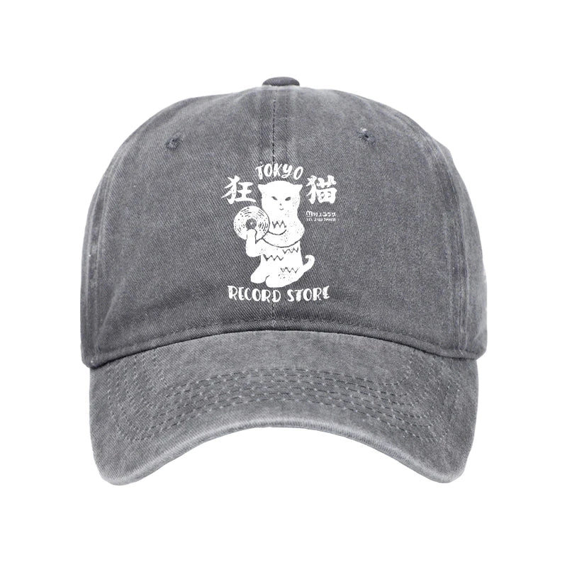 Modecanvas Tokyo Record Store Cat CD Washed Cap-modecanvas