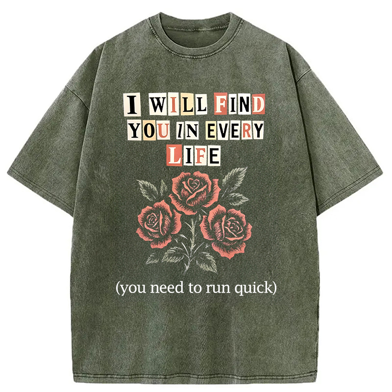 Modecanvas Funny Threat Roses DTG Printing Washed T-Shirt