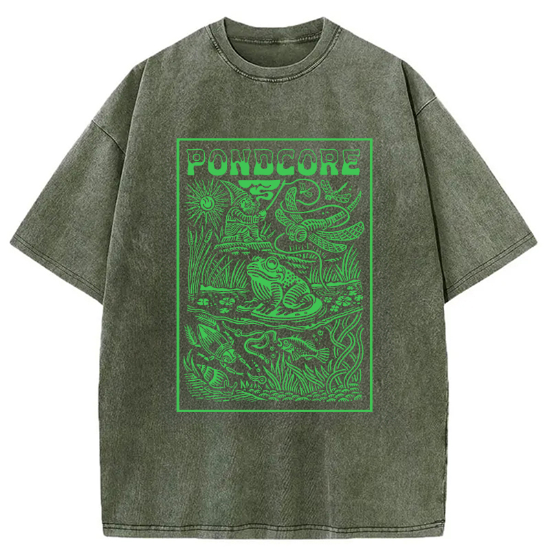 Modecanvas Pondcore Frog DTG Printing Washed T-Shirt