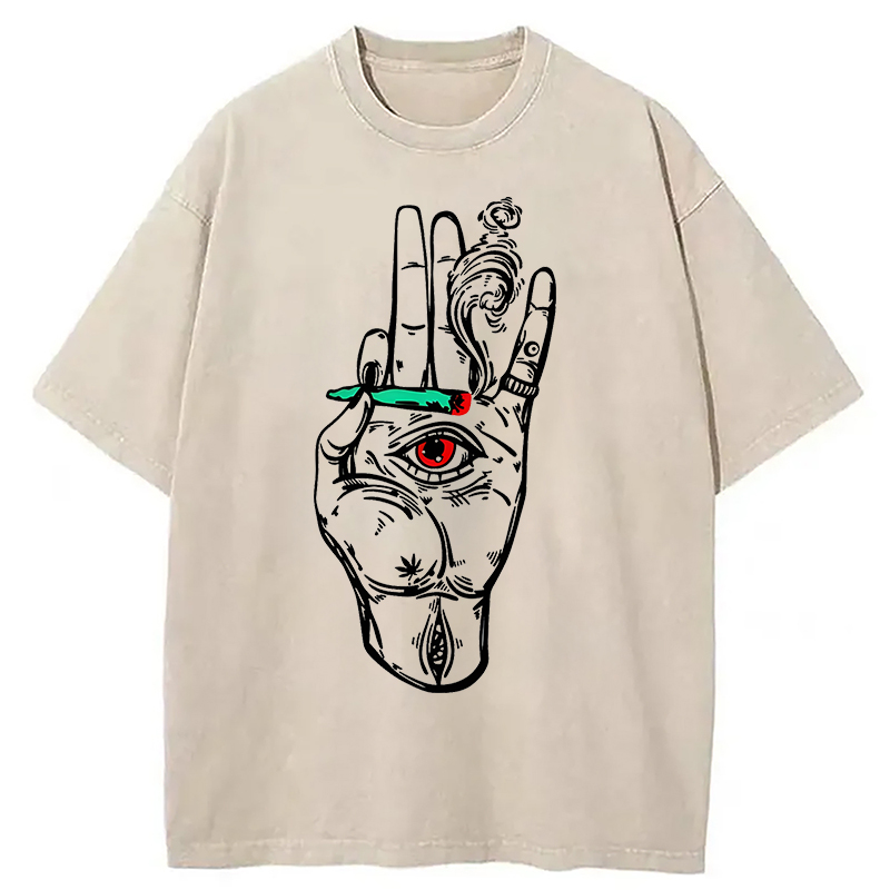 Modecanvas All Eyes On Me Cigarette DTG Printing Washed T-Shirt