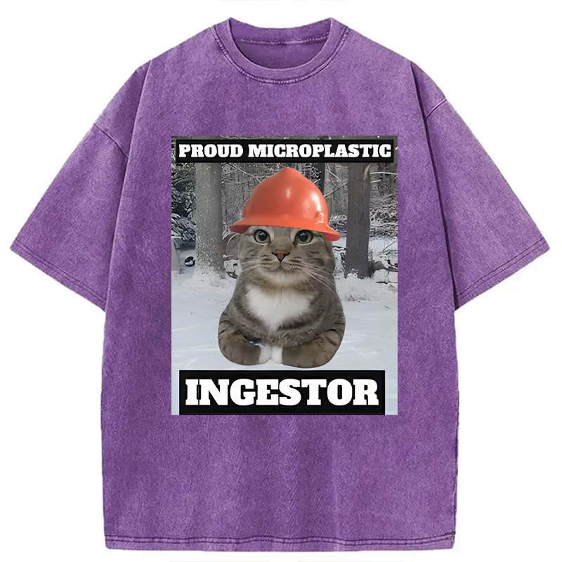 Modecanvas Proud Microplastic Ingestor Cat Meme DTG Printing Washed T-Shirt