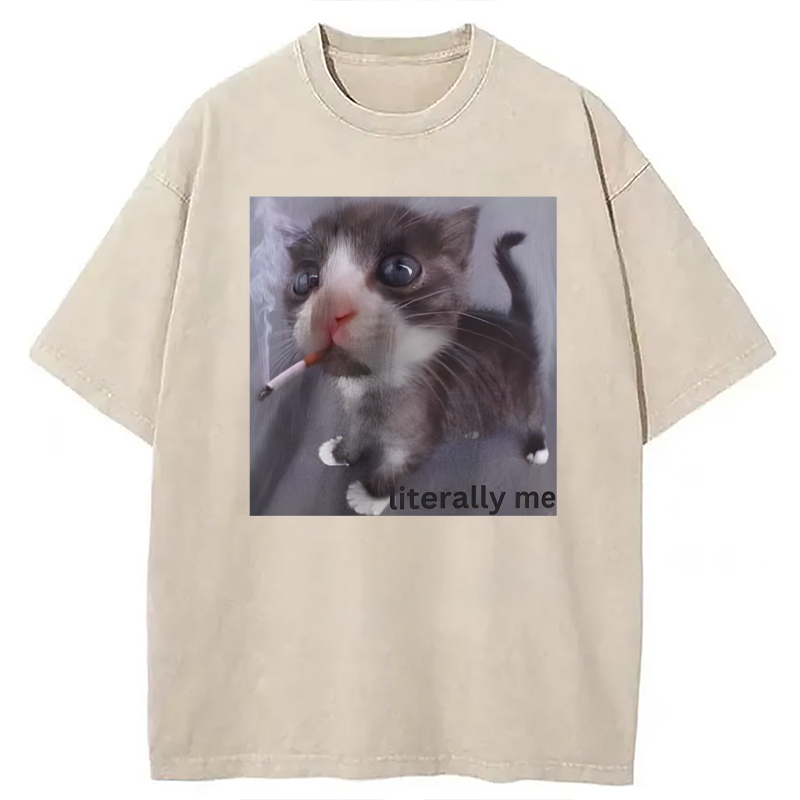 Modecanvas Literally Me Smoking Cat DTG Printing Washed T-Shirt