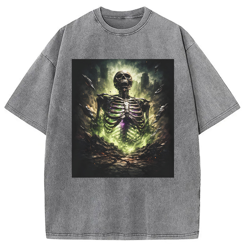 Modecanvas Radioactive Inspired Skeleton DTG Printing Washed T-Shirt