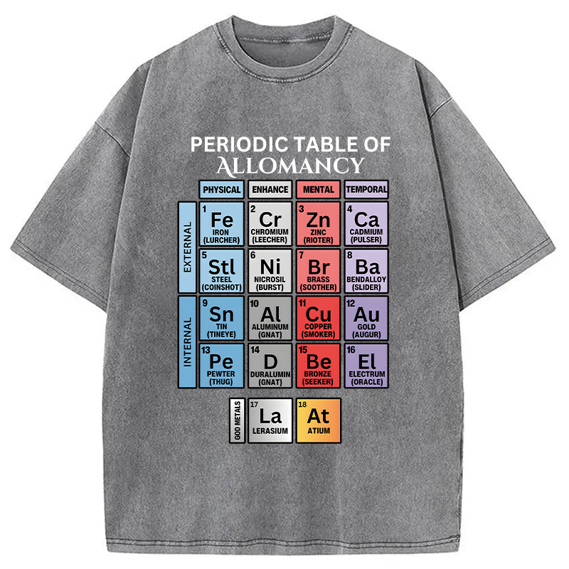 Modecanvas Periodic Table of Allomancy DTG Printing Washed T-Shirt
