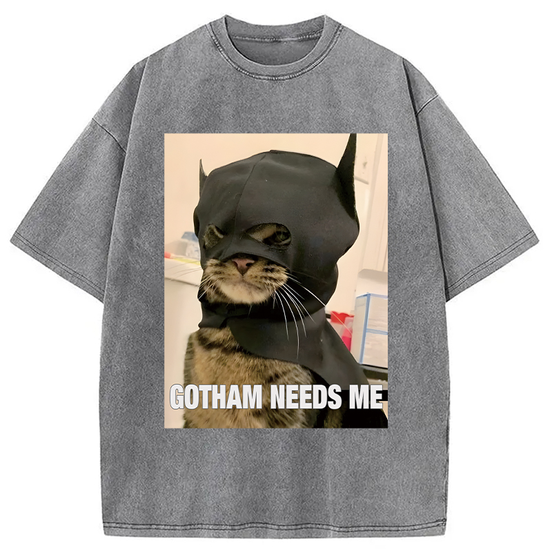 Modecanvas Bat Cat Meme DTG Printing Washed T-Shirt