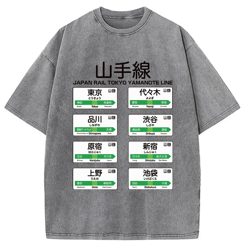Modecanvas Japanese Subway Stations Washed T-Shirt