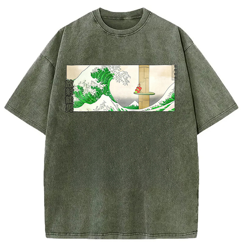 Modecanvas Green Wave DTG Printing Washed T-Shirt