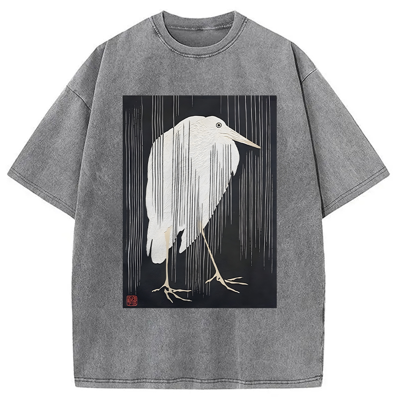 Modecanvas Heron In The Rain DTG Printing Washed T-Shirt