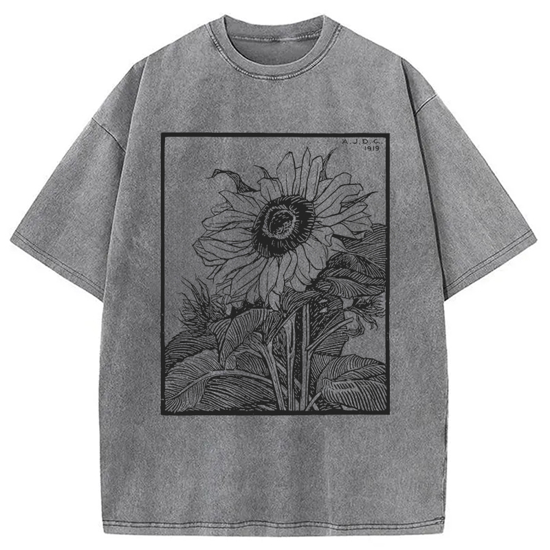 Modecanvas Sunflower Vintage DTG Printing Washed T-Shirt