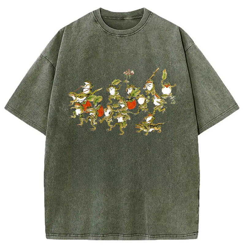 Modecanvas Frogs Riding Lizards DTG Printing Washed T-Shirt