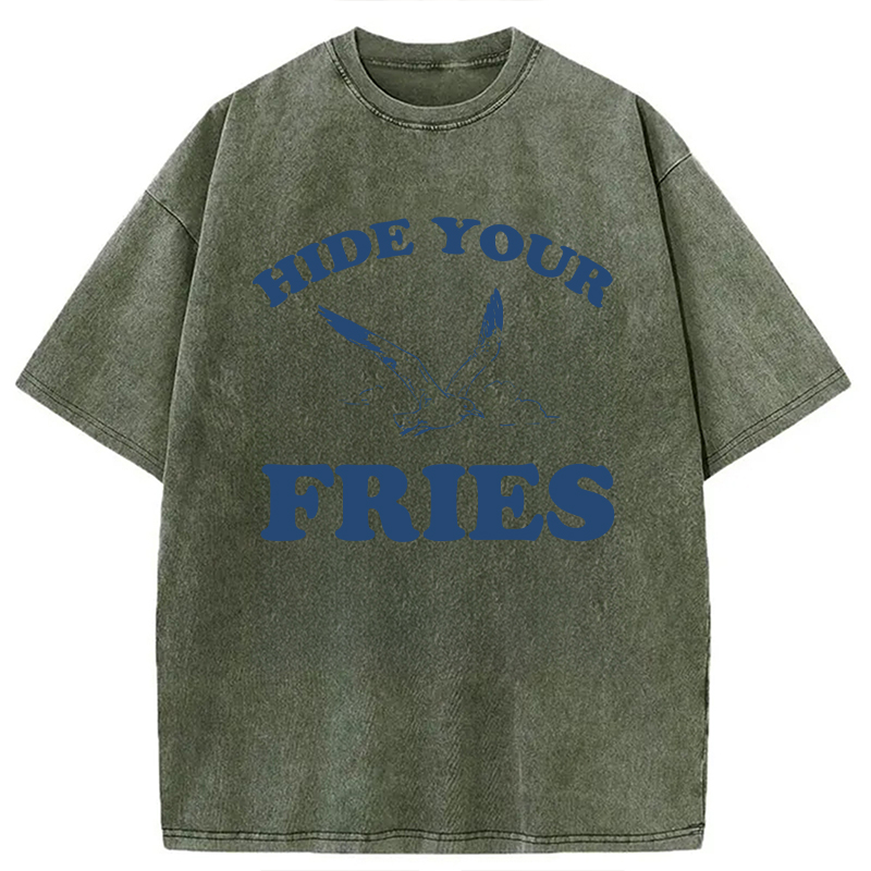 Modecanvas Hide Your Fries Funny DTG Printing Washed T-Shirt
