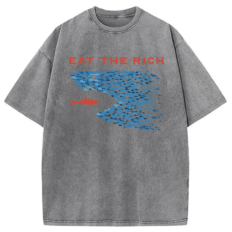 Modecanvas Eat The Rich Fish DTG Printing Washed T-Shirt