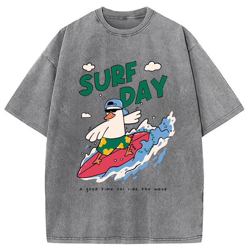 Modecanvas Surfing Duck DTG Printing Washed T-Shirt