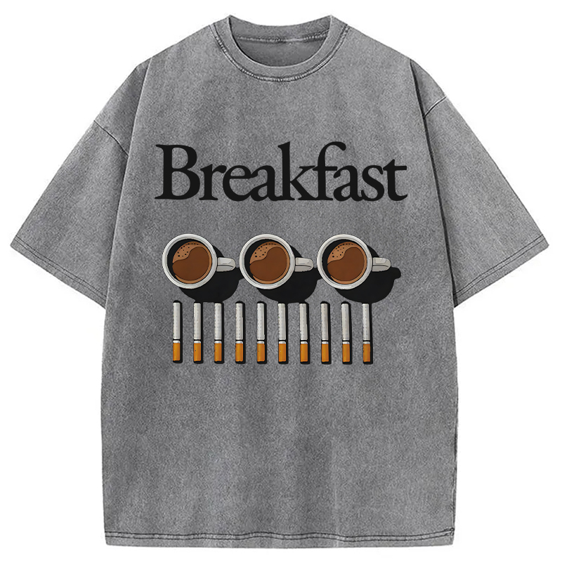 Modecanvas Breakfast Coffee And Cigarettes DTG Printing Washed T-Shirt
