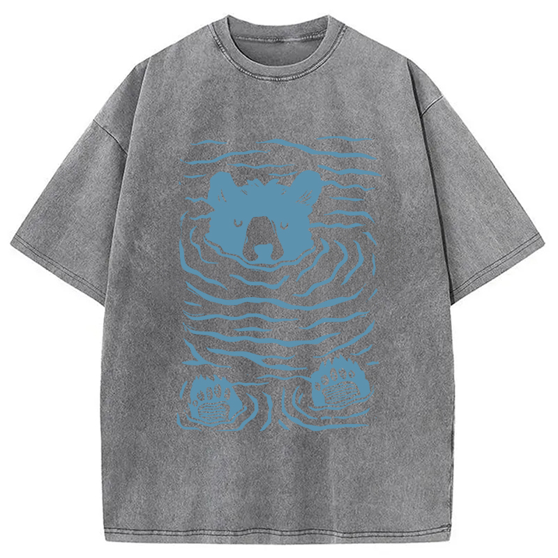 Modecanvas Minimalist Linocut Bear DTG Printing Washed T-Shirt