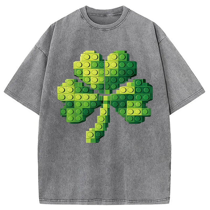 Modecanvas Funny Building Shamrock Blocks St Patricks Day DTG Printing Washed T-Shirt