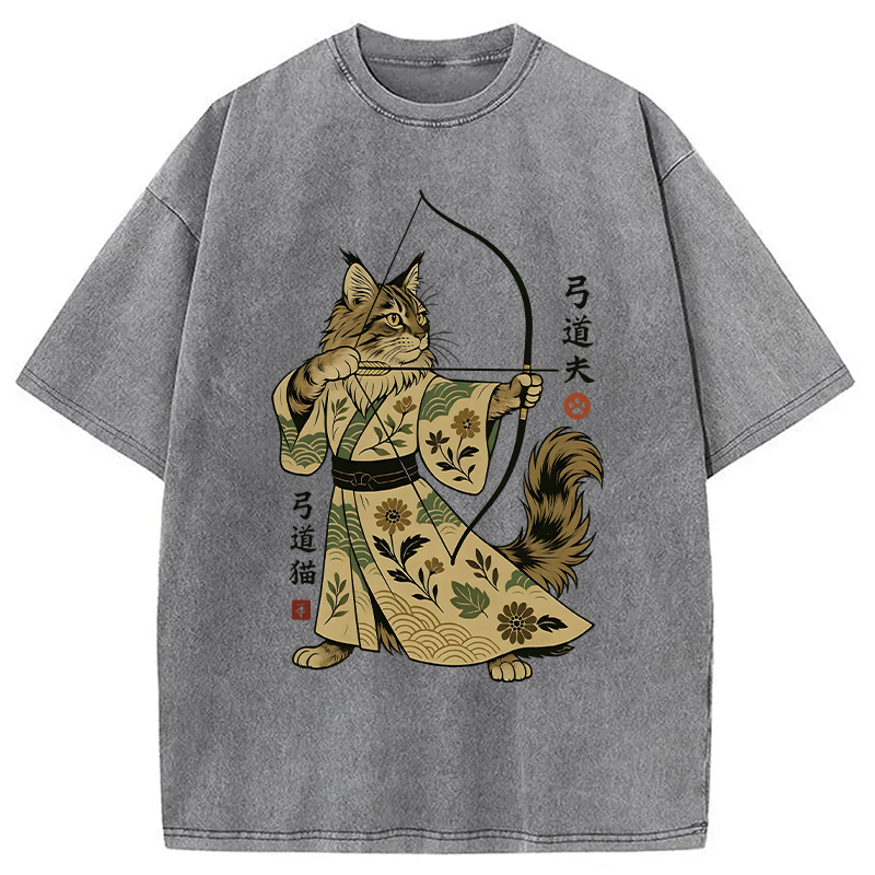 Modecanvas Archer Cat DTG Printing Washed T-Shirt