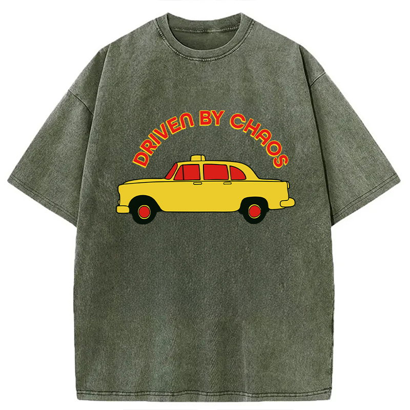 Modecanvas Vintage Taxi Pop Art DTG Printing Washed T-Shirt