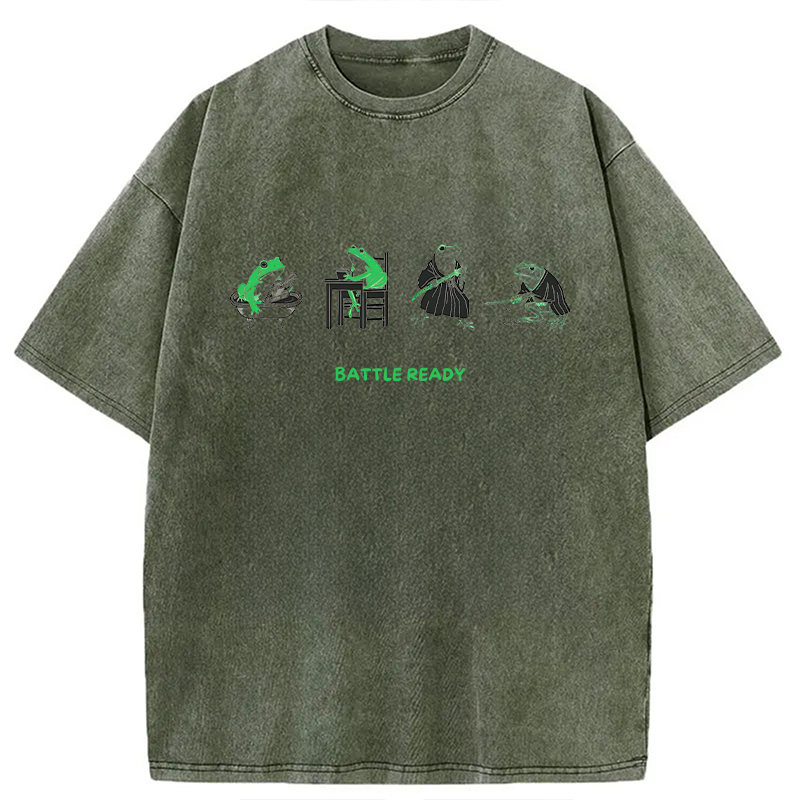 Modecanvas Funny Morning Routine Frog DTG Printing Washed T-Shirt
