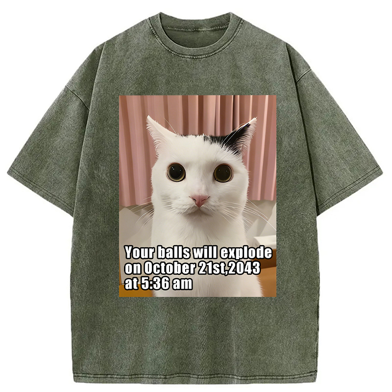 Modecanvas Your Balls Will Explode Funny Cat Meme DTG Printing Washed T-Shirt
