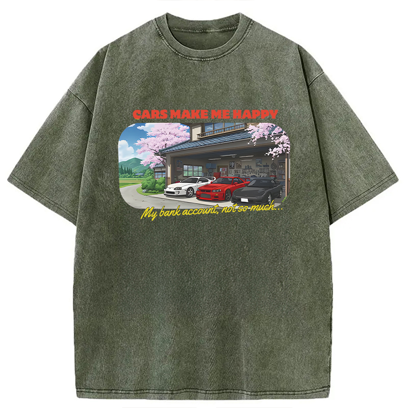 Modecanvas Cars Make Me Happy DTG Printing Washed T-Shirt