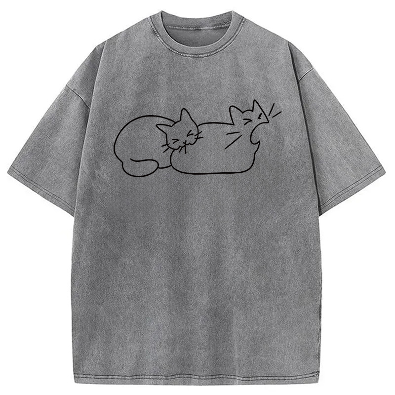 Modecanvas Cat Bites Cat DTG Printing Washed T-Shirt
